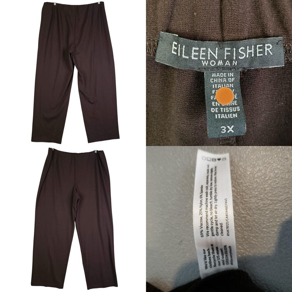 Eileen Fisher Pants Women’s Plus Size 3X Brown Cropped Straight Leg Stretch - Picture 1 of 6